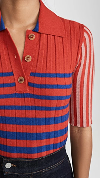Shop Sonia Rykiel Collared Striped Cashmere Knit In Red/blue