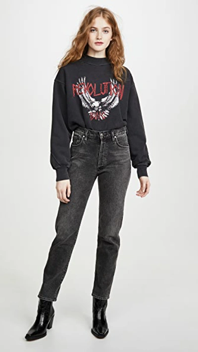 Shop Anine Bing Revolution Sweatshirt In Washed Black