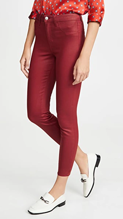 Shop L Agence Margot Coated High Rise Skinny Jeans In Redstone Coated