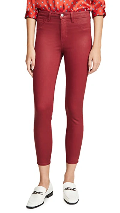 Shop L Agence Margot Coated High Rise Skinny Jeans In Redstone Coated