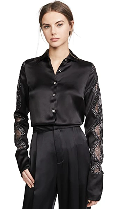 Shop Anais Jourden Black Silk Satin Shirt