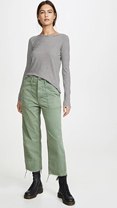 Shop Mother The Patch Pocket Private Ankle Fray Pants In Army Green