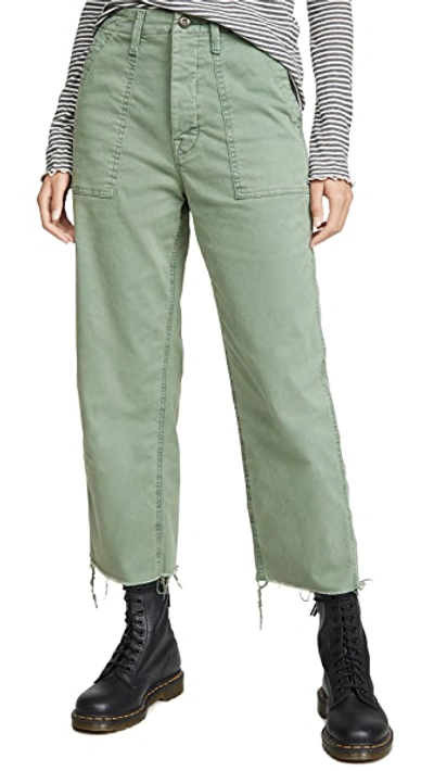 Shop Mother The Patch Pocket Private Ankle Fray Pants In Army Green