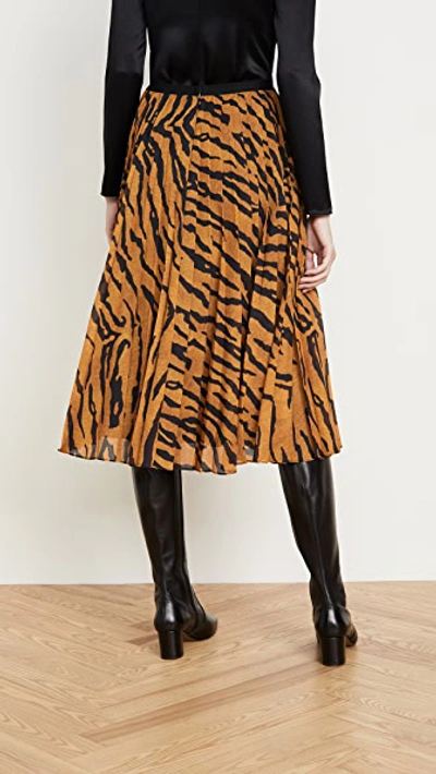 Shop Adam Lippes Pleated Midi Skirt In Printed Voile In Tiger