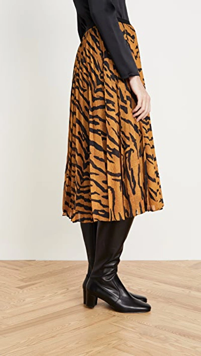 Shop Adam Lippes Pleated Midi Skirt In Printed Voile In Tiger