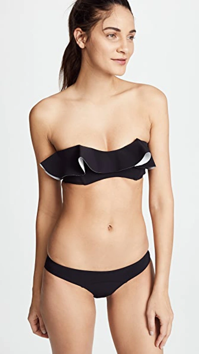 Shop Lisa Marie Fernandez Natalie Flounce Bikini In Black/white