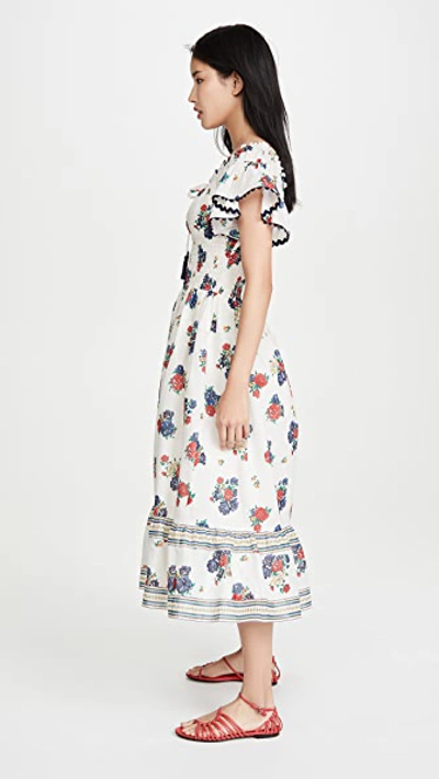 Shop Tory Burch Printed Smocked Dress In Ivory Tea Rose