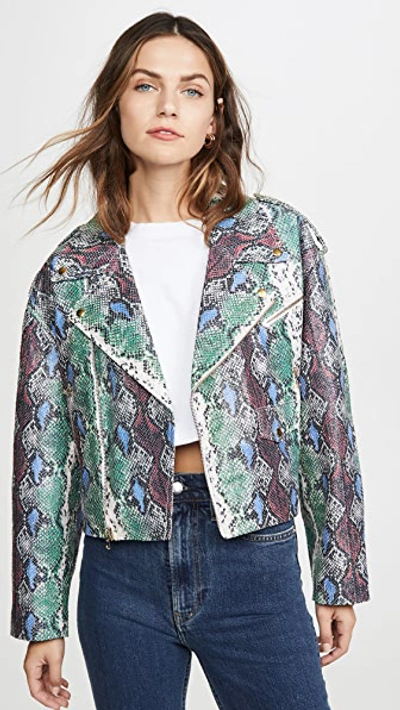 Shop Sprwmn Snake Embossed Leather Jacket In Multi Snake