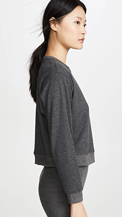 Shop Maison Du Soir Crew Neck Thermal Pj Top In Charcoal Thermal