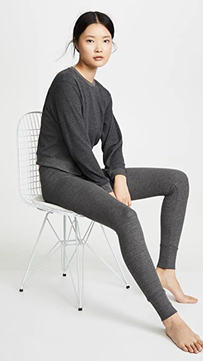 Shop Maison Du Soir Crew Neck Thermal Pj Top In Charcoal Thermal