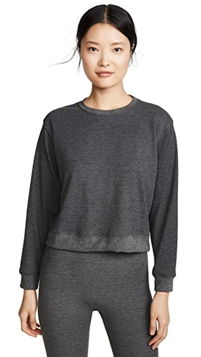Shop Maison Du Soir Crew Neck Thermal Pj Top In Charcoal Thermal