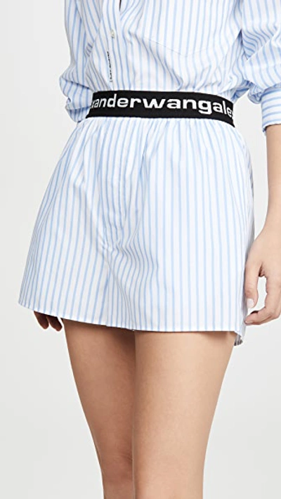 Shop Alexander Wang Boxer Shorts With Logo Elastic In Blue/white Stripe