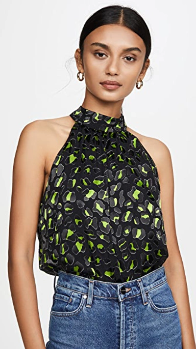 Shop Alice And Olivia Kinsley Gathered Halter Top In Abstract Leo Electric Green