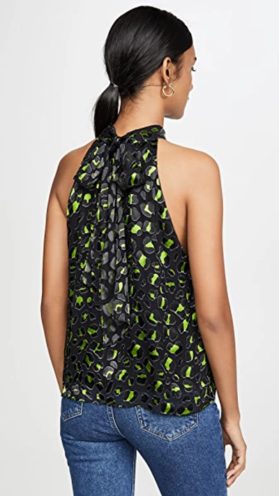 Shop Alice And Olivia Kinsley Gathered Halter Top In Abstract Leo Electric Green