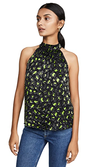 Shop Alice And Olivia Kinsley Gathered Halter Top In Abstract Leo Electric Green