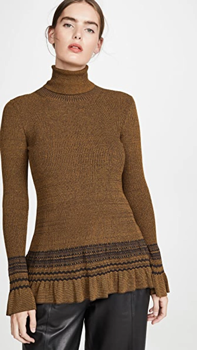 Shop Adeam Ribbed Turtleneck Tunic In Tumeric