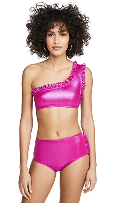 Shop Leslie Amon Tamini Bikini Set In Pink Lame