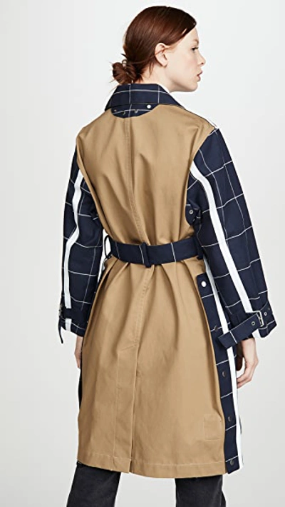 Shop 3.1 Phillip Lim Window Pane Trench With Side Slit In Navy/ivory