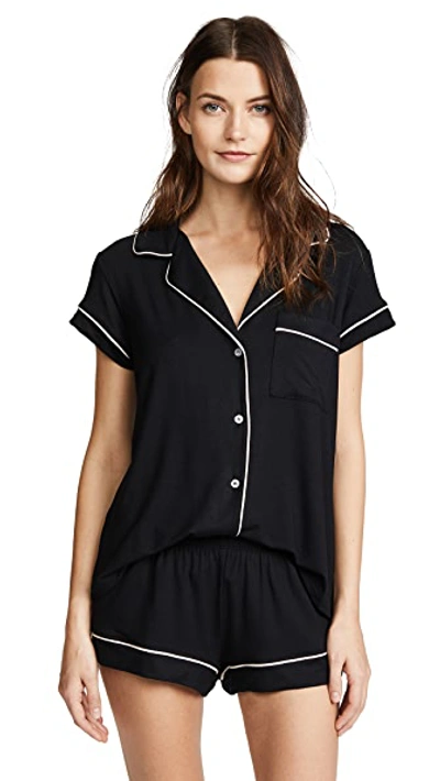 Eberjey Gisele Relaxed Jersey Knit Short Pajamas In Black/sorbet Pink