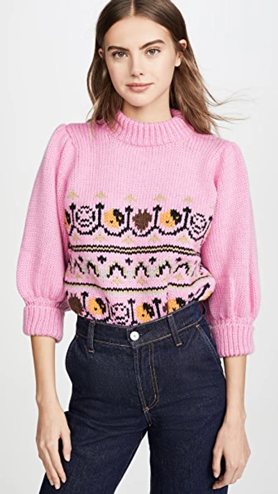 Shop Ganni Hand Knit Wool Sweater In Multicolor