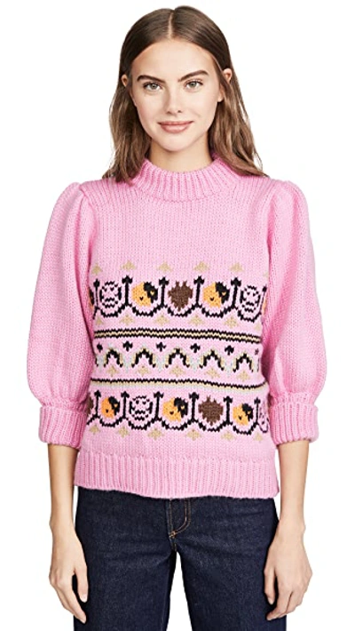 Shop Ganni Hand Knit Wool Sweater In Multicolor