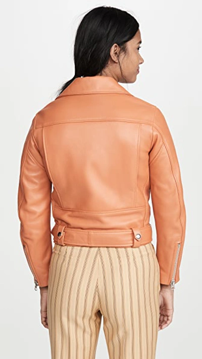 Shop Acne Studios Leather Moto Jacket In Peach Orange
