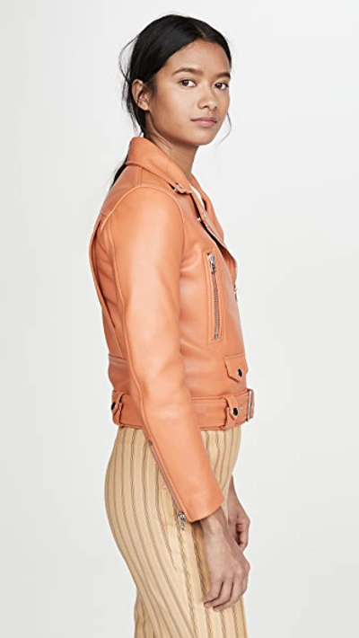 Shop Acne Studios Leather Moto Jacket In Peach Orange