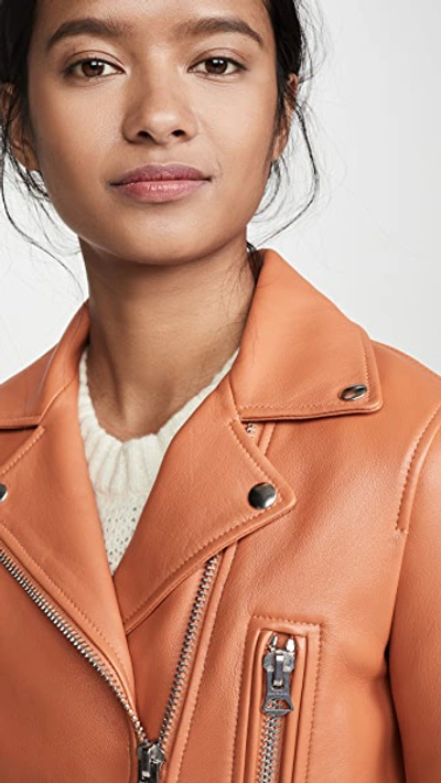 Shop Acne Studios Leather Moto Jacket In Peach Orange