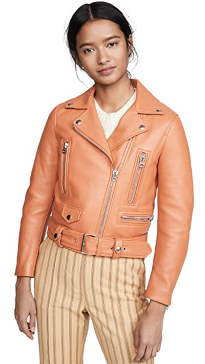 Shop Acne Studios Leather Moto Jacket In Peach Orange