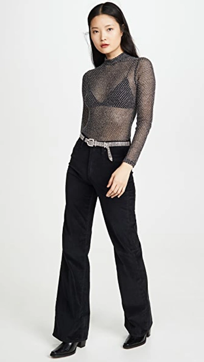 Shop L Agence Nico Turtleneck Bodysuit In Black/metallic