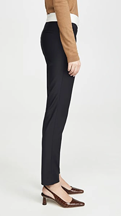 Shop Tibi Beatle Pants With Waistband Detail In Navy/ivory Multi