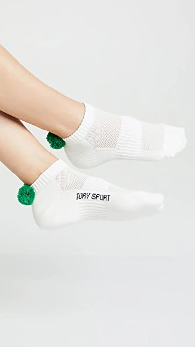 Shop Tory Sport Compression Performance Pom Pom Socks In Snow White/vineyard