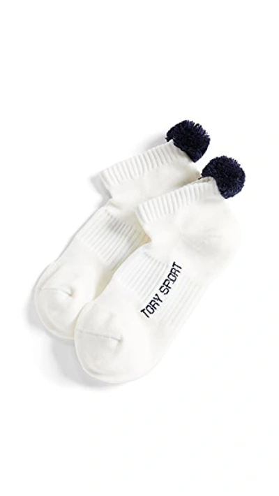 Shop Tory Sport Compression Performance Pom Pom Socks In Snow White/tory Navy