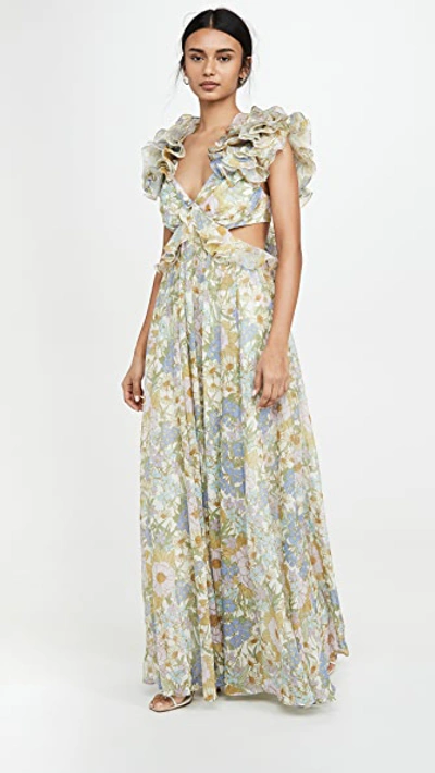 Shop Zimmermann Super Eight Ruffle Gown In Blue Meadow