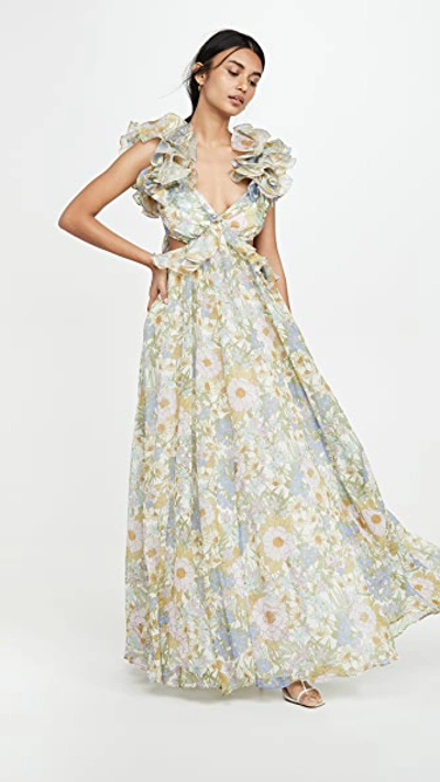 Shop Zimmermann Super Eight Ruffle Gown In Blue Meadow