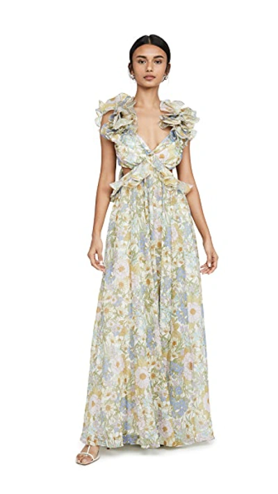 Shop Zimmermann Super Eight Ruffle Gown In Blue Meadow