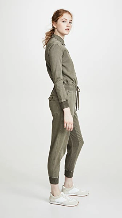 Shop James Perse Mixed Media Jumpsuit In Sergeant Green
