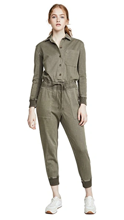 Shop James Perse Mixed Media Jumpsuit In Sergeant Green