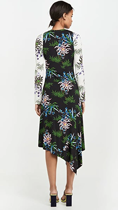 Shop Kenzo Fluid Asymetrical All Over Dress In Black