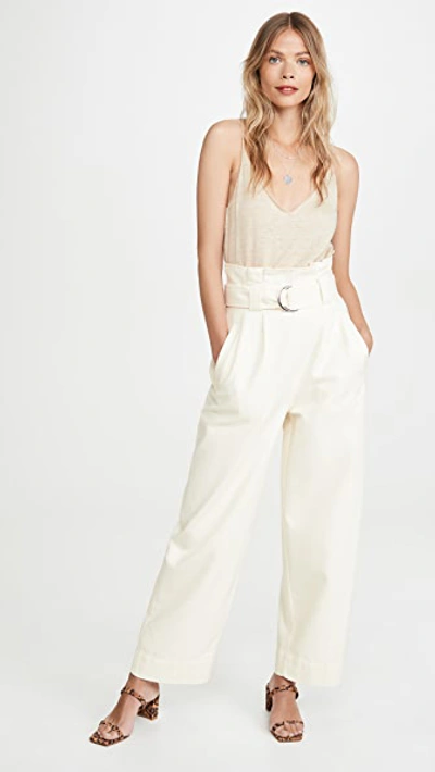 Shop Ganni Chino Trousers In Egret