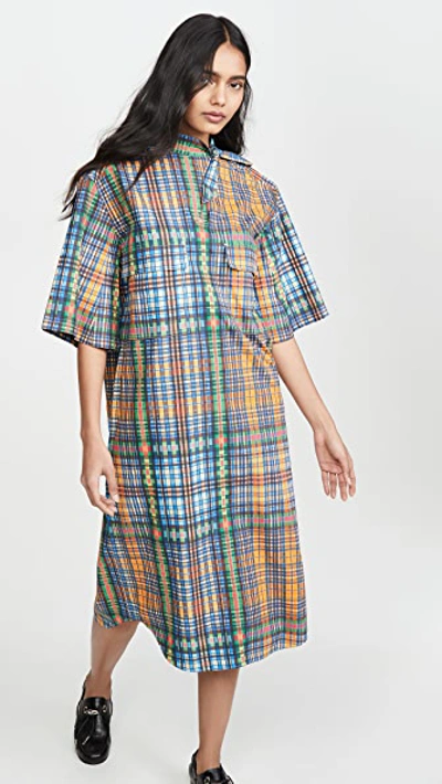 Shop Toga Broad Check Dress In Blue
