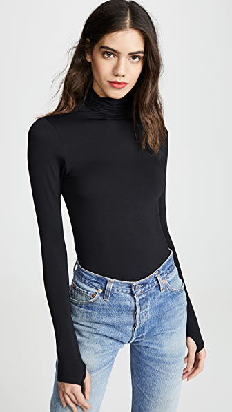 Enza Costa Womens Rib Fitted Long Sleeve Turtleneck Top 