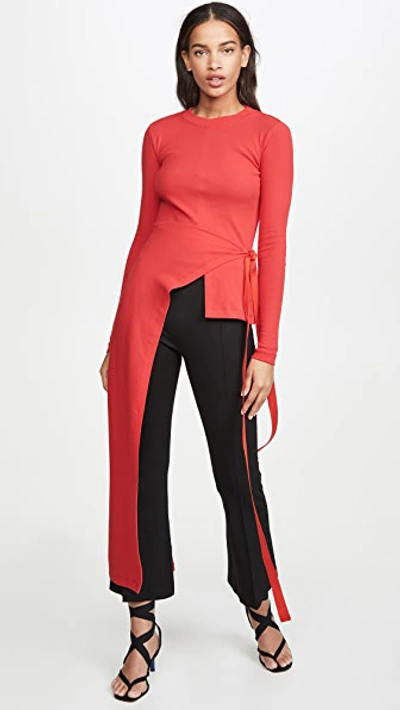 Shop Rosetta Getty Long Sleeve Split Apron T-shirt In Rouge