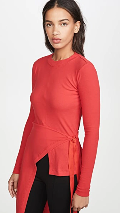 Shop Rosetta Getty Long Sleeve Split Apron T-shirt In Rouge