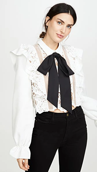 Shop Self-portrait Flower Lace Tie Top In White