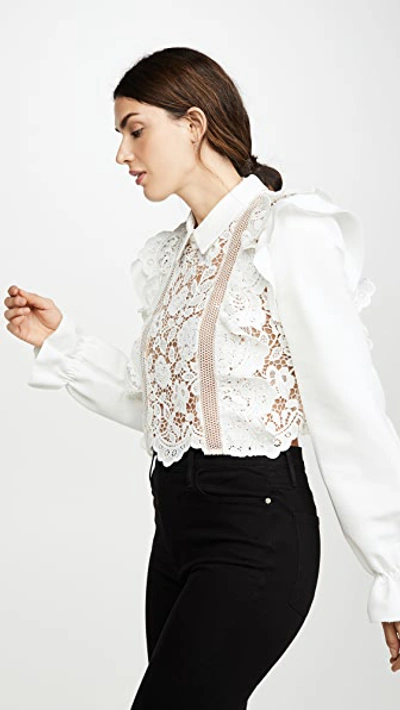 Shop Self-portrait Flower Lace Tie Top In White