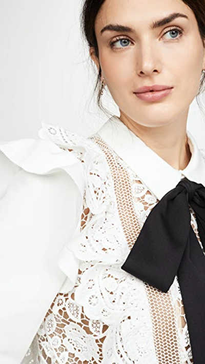 Shop Self-portrait Flower Lace Tie Top In White