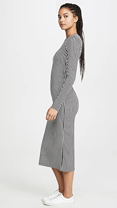 The Range Bound Striped Midi Dress In White/black