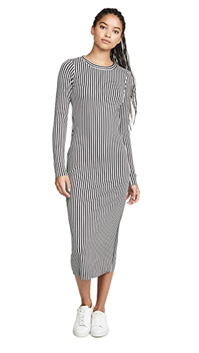 The Range Bound Striped Midi Dress In White/black