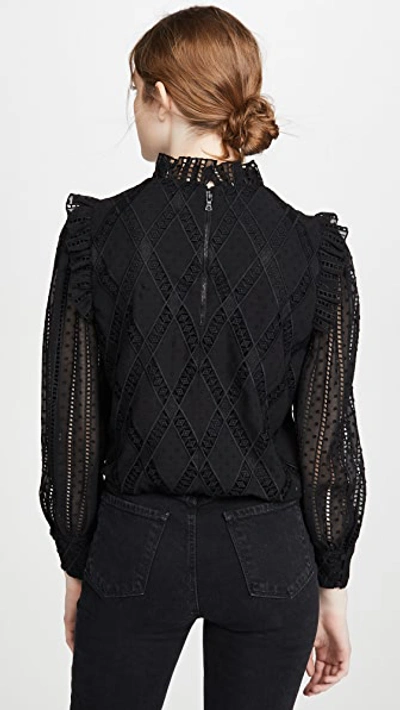 Shop Alice And Olivia Jos Puff Sleeve Cropped Top In Black